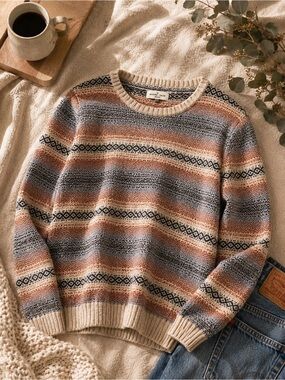 Marine Layer Fair Isle Sweater | Size S | Organic Cotton Knit | Cozy Fall